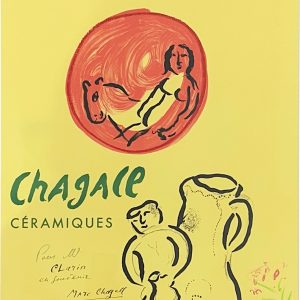 MARC CHAGALL (1887-1985) - Affiche de l'exposition "Chagall Céramique", accompagnée d'une dédicace et d'un dessin