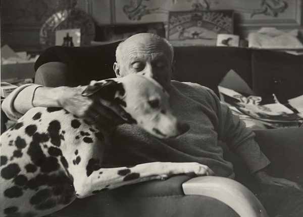 Pablo Picasso et son chien Perro, Villa la Californie, Cannes, 1960