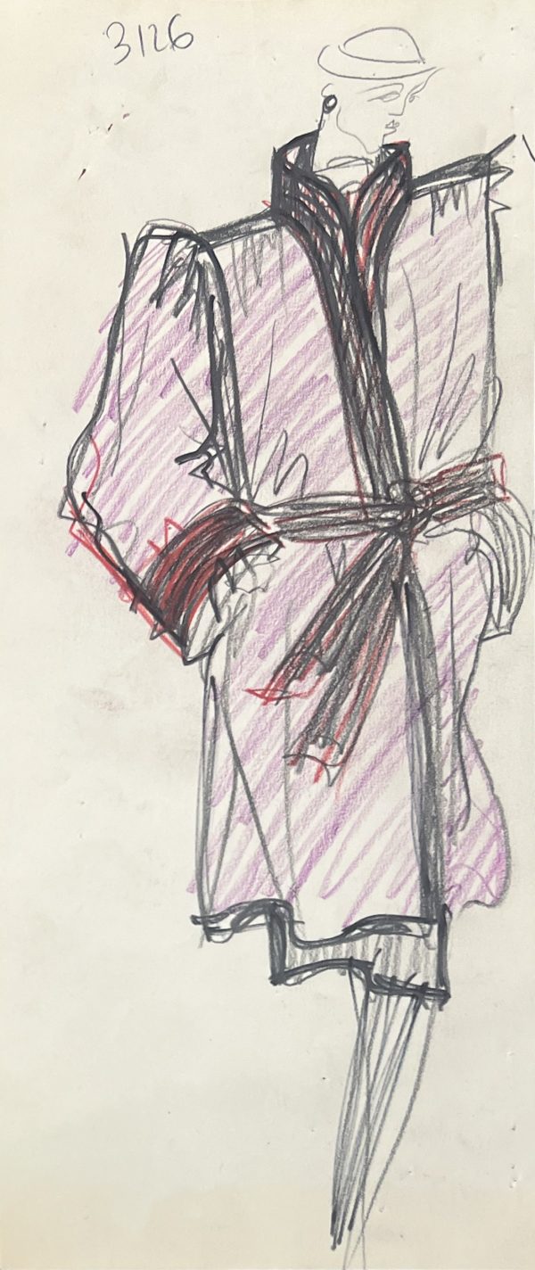 Croquis d'un manteau, circa 1990