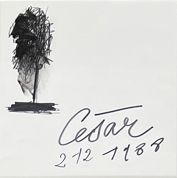 César, César Baldaccini dit ; dessin original ; feutre noir 1988