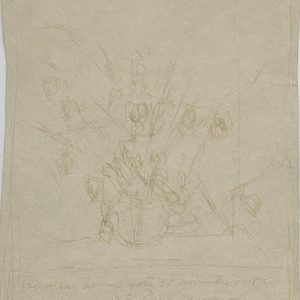Alberto Giacometti ; bouquet de fleurs ; encre sur papier ; Paul Éluard ; dessin original