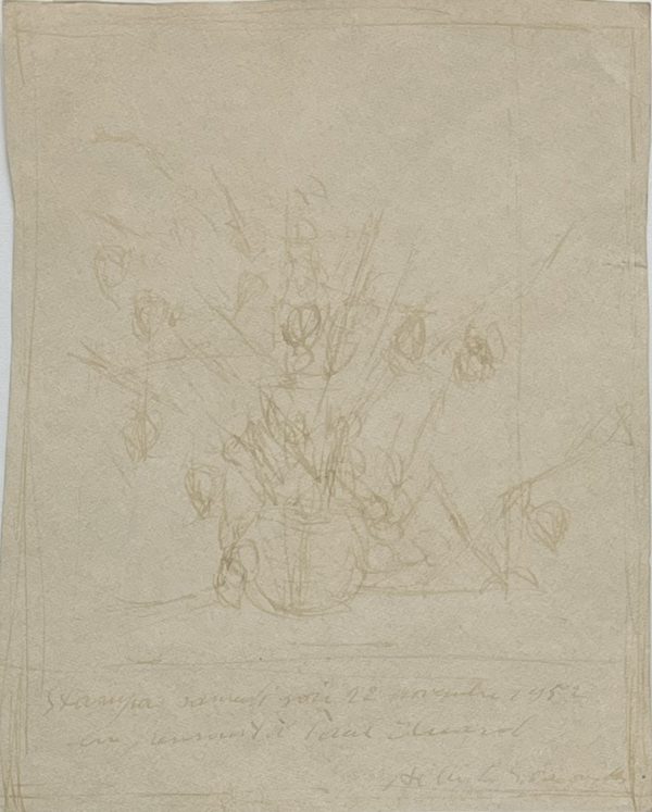 Alberto Giacometti ; bouquet de fleurs ; encre sur papier ; Paul Éluard ; dessin original