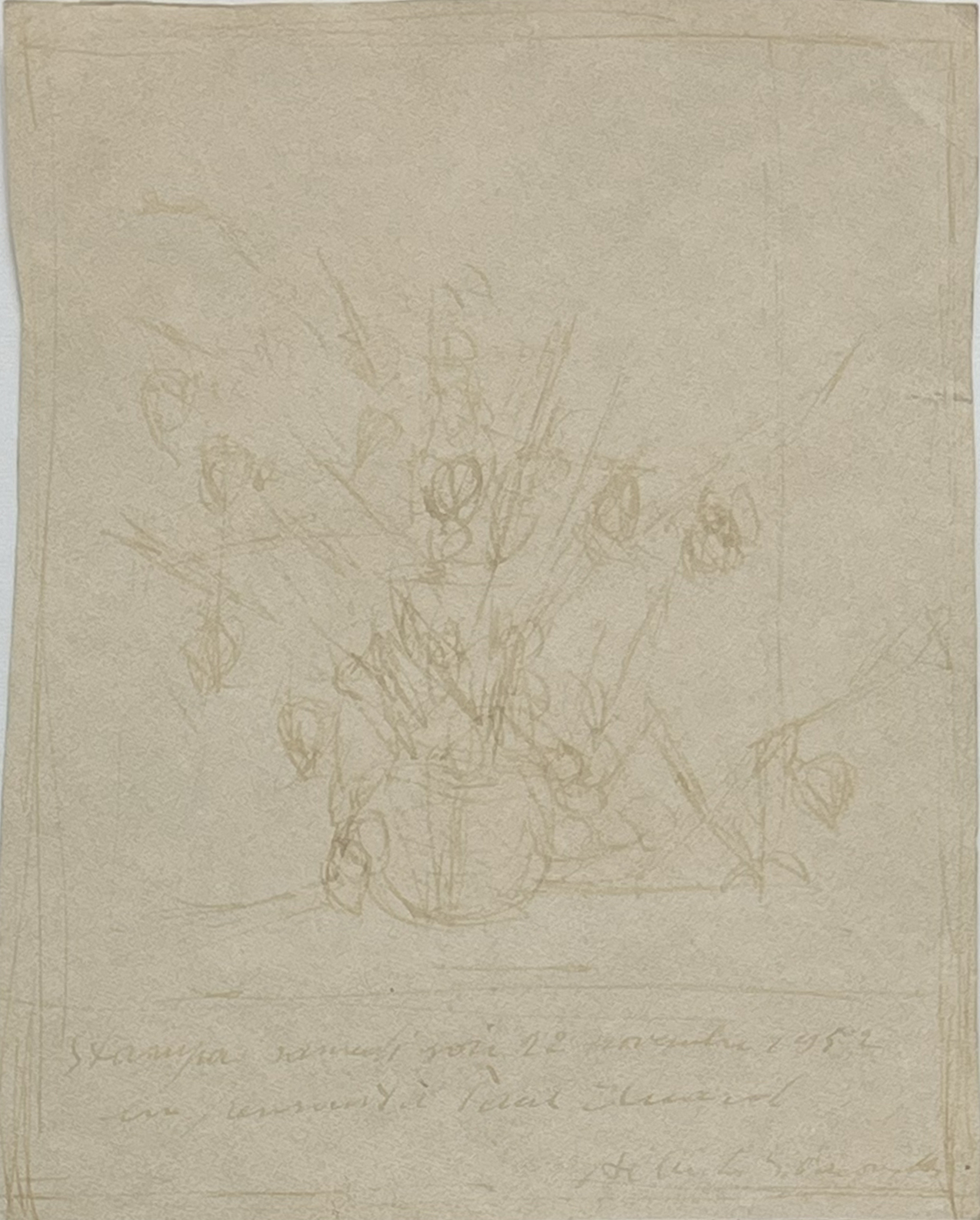 Alberto Giacometti ; bouquet de fleurs ; encre sur papier ; Paul Éluard ; dessin original
