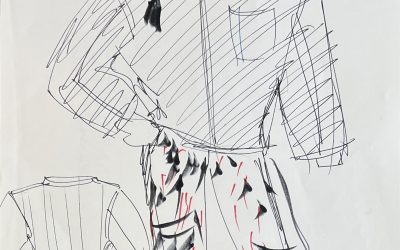 Croquis d’un ensemble homme avec béret,
