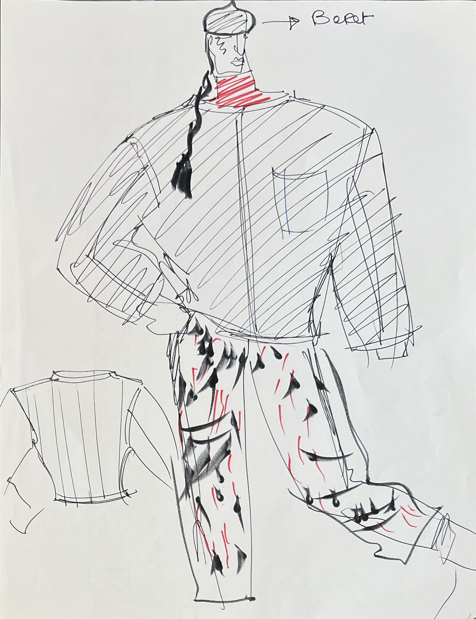 Jean-Paul Gaultier ; JPG ; Dessin original ; encre et feutre ; dessin de mode