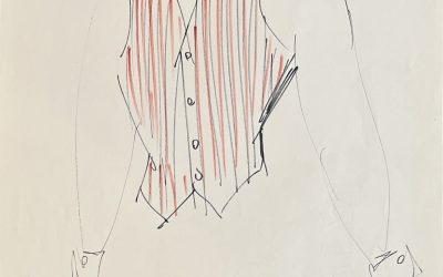 Croquis d’un veston en velours côtelé avec galon rayonne,